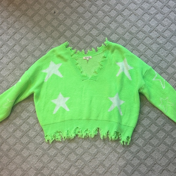 Miracle Neon Green Star V-Neck Sweater - Picture 1 of 3